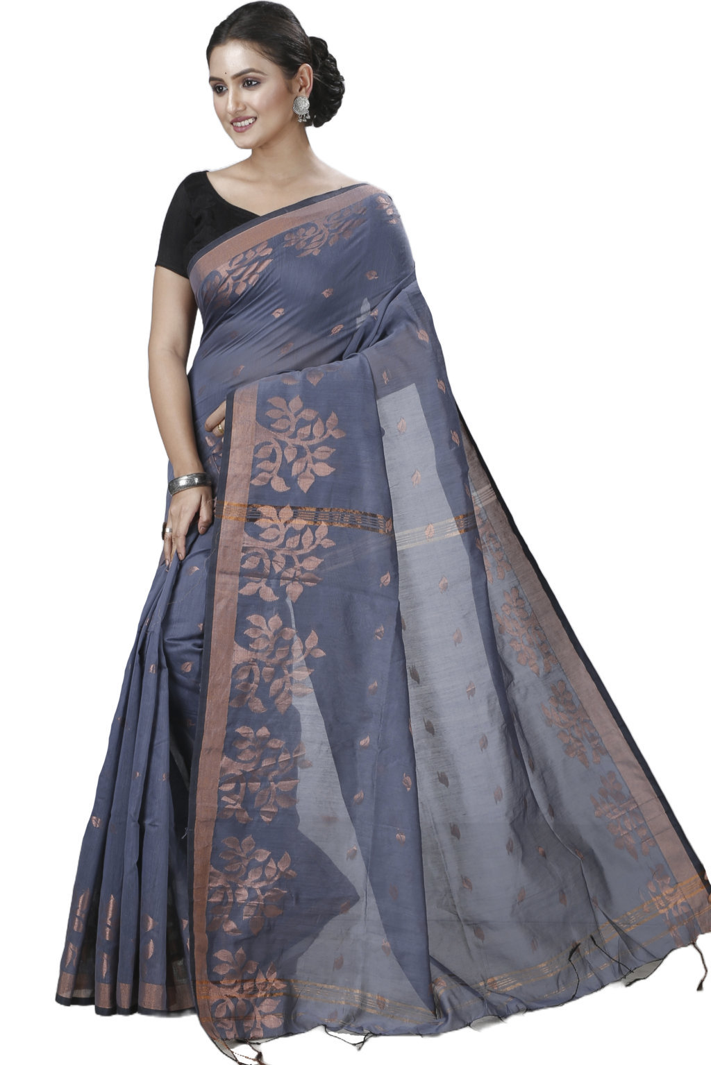Grey Blended Cotton Tina Hand Loom Saree (1214)
